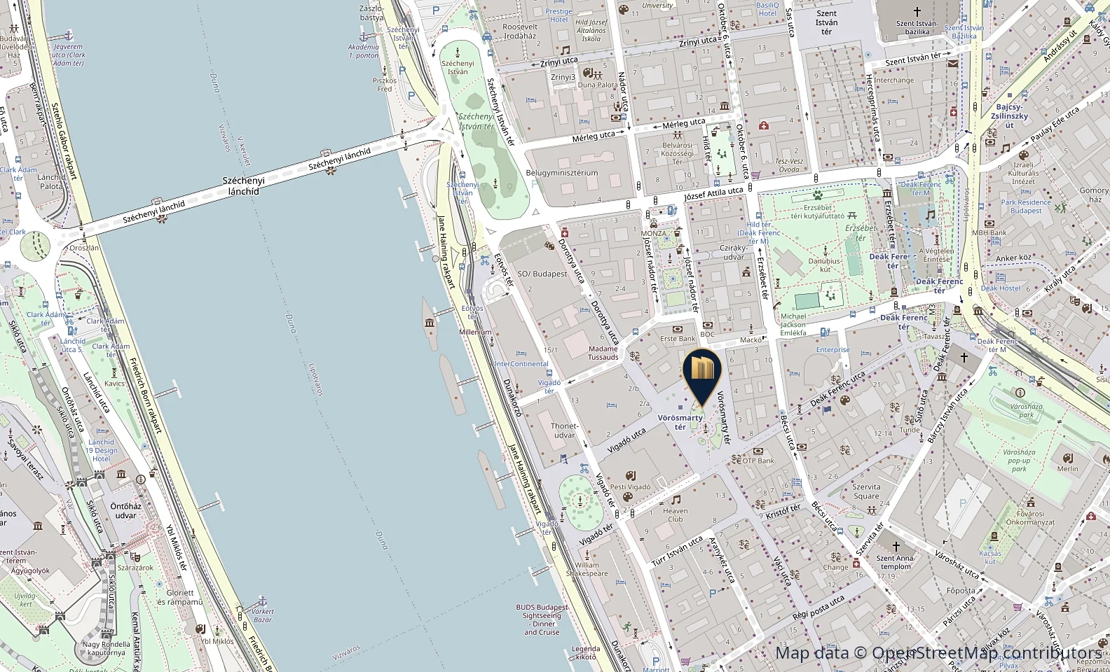 Map showing the Presidence Property office location at Vörösmarty tér in central Budapest
